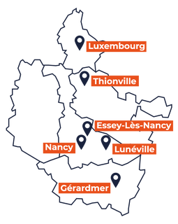 Implantations du cabinet d'expertise comptable à Nancy, Thionville, Lunéville, Essey et Luxembourg